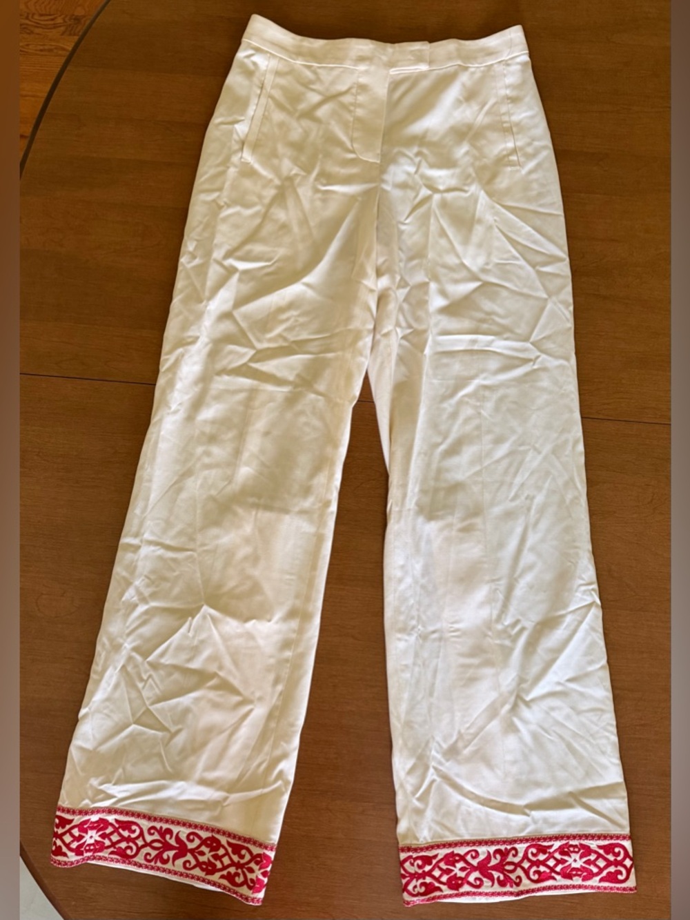 Alexander McQueen White Trousers with Red Embroidered Hem NWT